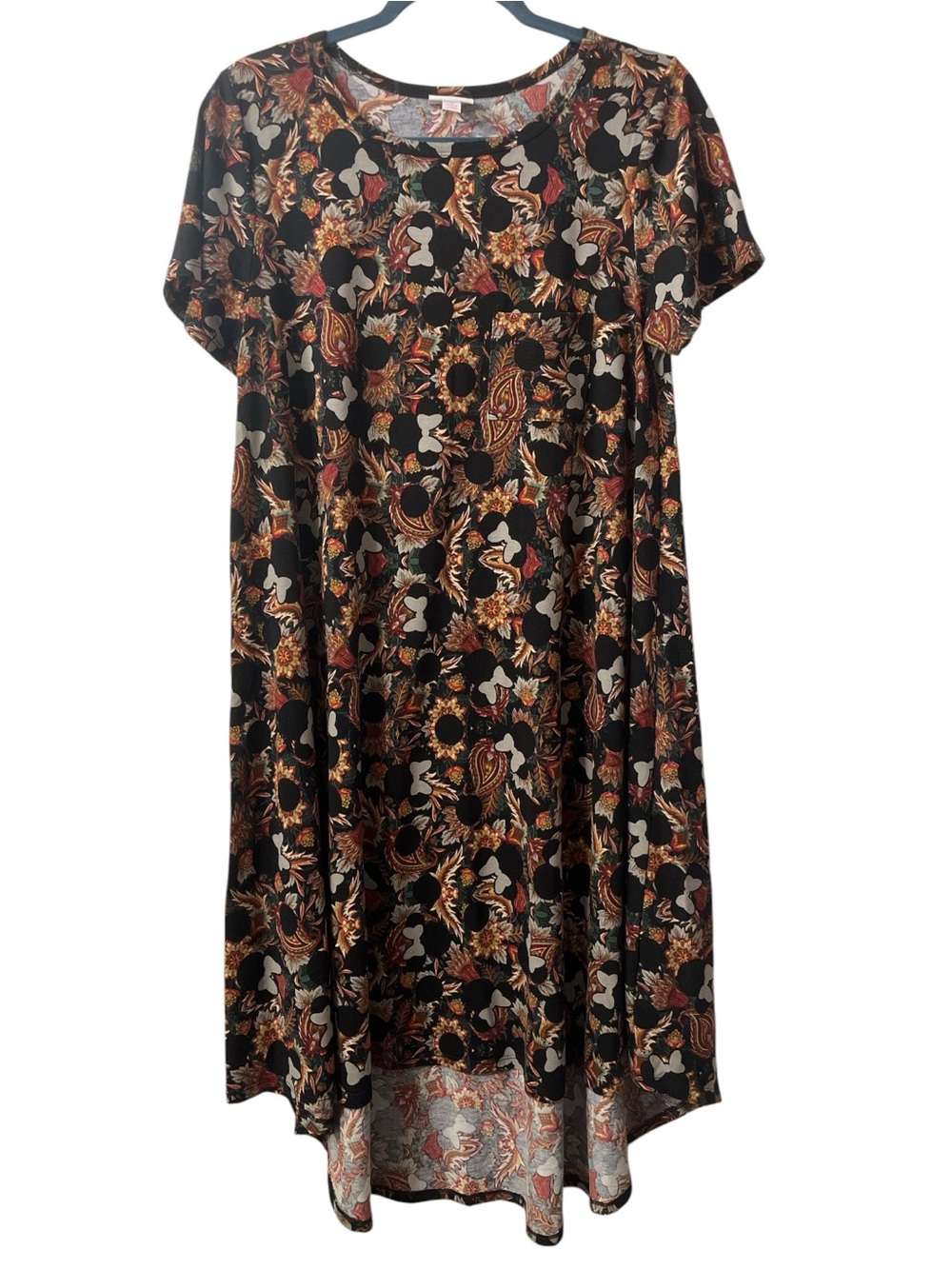 LuLaRoe Black Floral Paisley Minnie Mouse High-Low Swing Dress